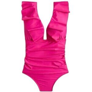 NEW J. Crew Ruched Ruffled One-Piece Swimsuit in Radiant Fuchsia/Bright Pink, 20